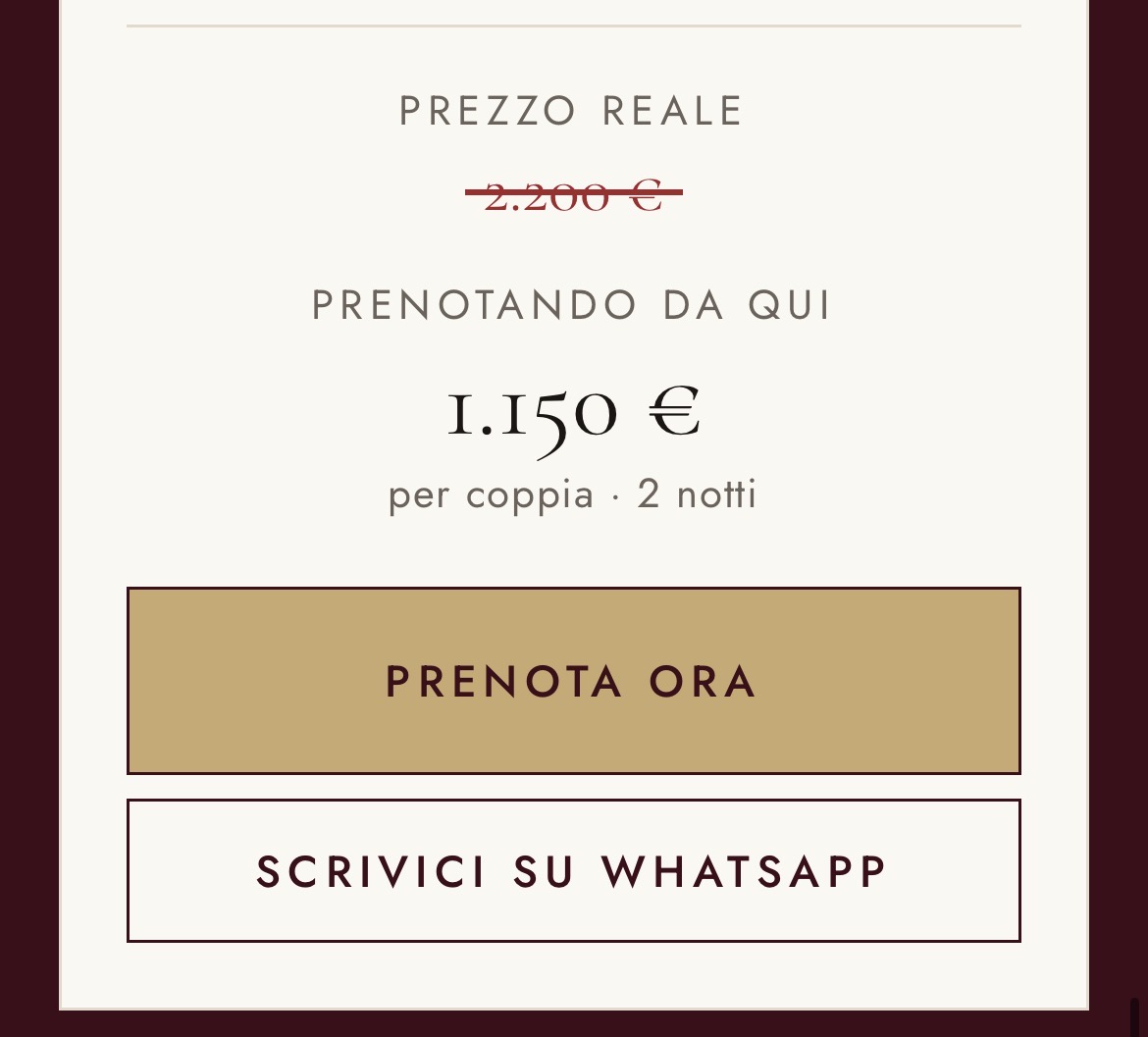Per prenotare, clicca sul pulsante Prenota ora sotto il prezzo del pacchetto, indicato dal cursore